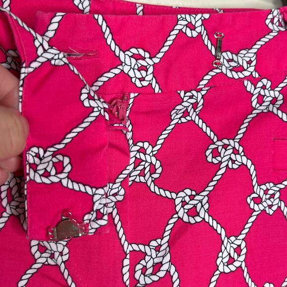 J. McLaughlin Cropped Pants 4 Pink Mid Rise Straight Rope Print Poplin Cotton - Picture 5 of 9